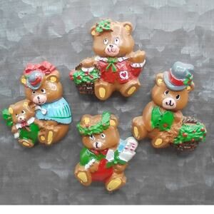Vintage Christmas Teddy Bear Family Fridge Magnet Set of 4 Taiwan